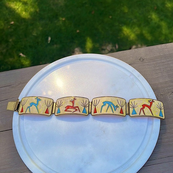 SIGNED ALBERT GUSTAV BUNGE ENAMEL CLOISONNÉ CUFF BRACELET - Picture 4 of 10